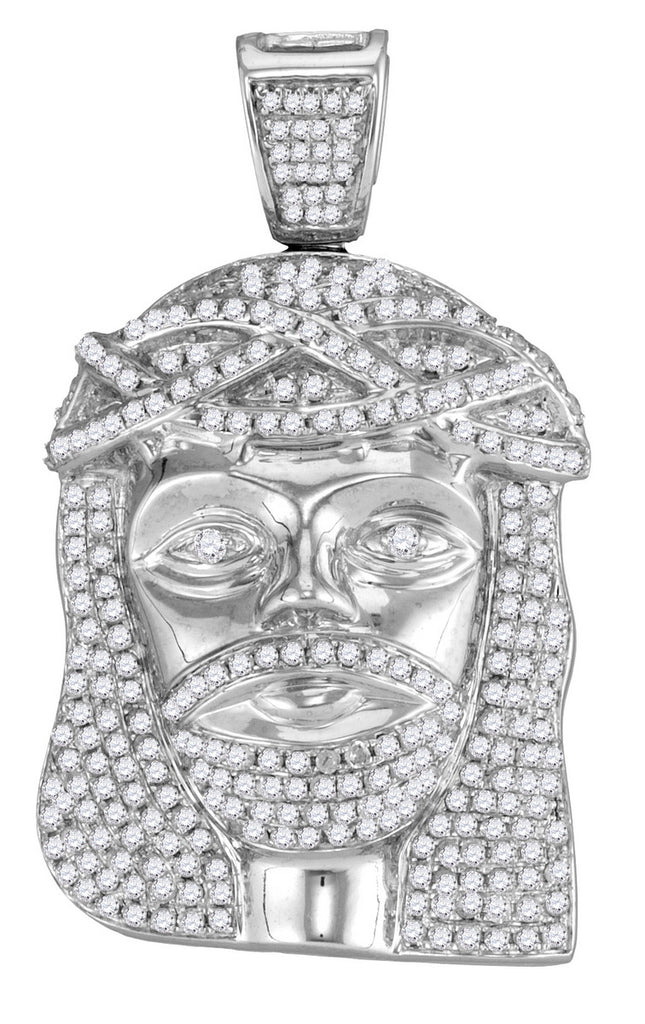 10K White Gold Jesus Piece Pendant with Diamonds 1-5/8 Cttw