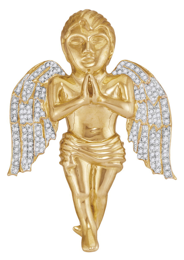 10kt Yellow Gold Mens Round Diamond Angel Cherub Charm Pendant 7/8 Cttw