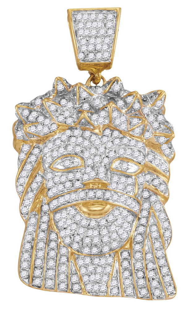 10k Yellow Gold Mens High-Polish Diamond Jesus Christ Messiah Christian Charm Pendant 1-3/4 Cttw