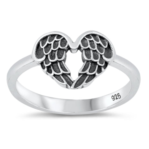 Angel Wing Heart Ring Sterling Silver, Christian Love Theme Jewelry