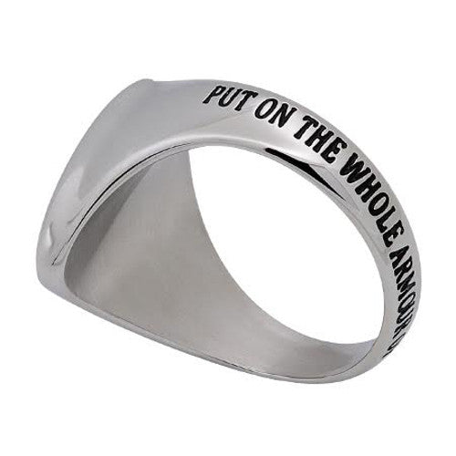 Armour Of God Black Signet Shield Cross Ring Bible