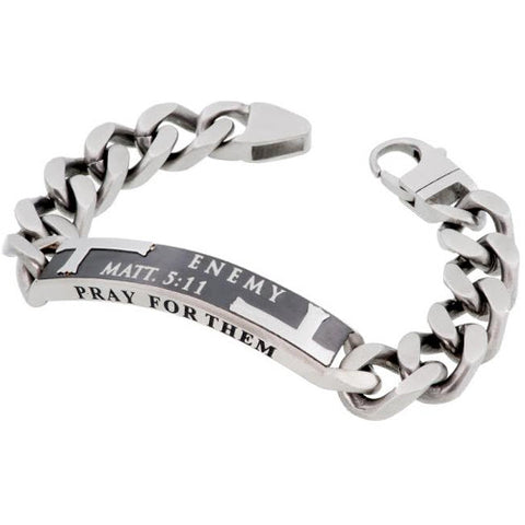 PRAY Bible Verse Bracelet, Stainless Steel Curb Chain with Crosses
