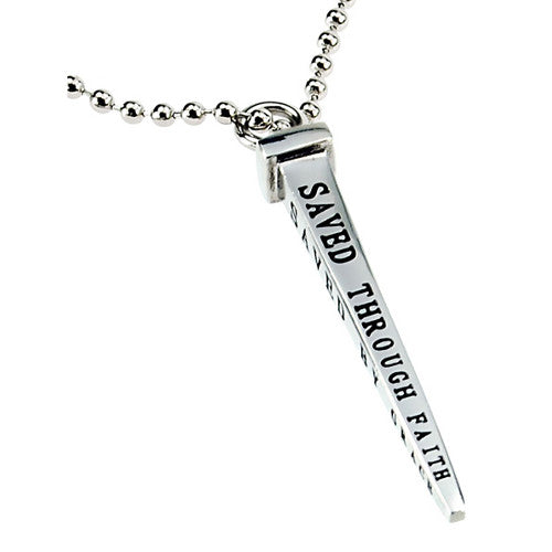 Christian Nail Cross Necklace Ephesians 2:8 9