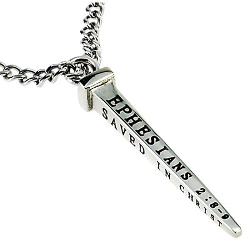 Christian Nail Cross Necklace Ephesians 2:8 9