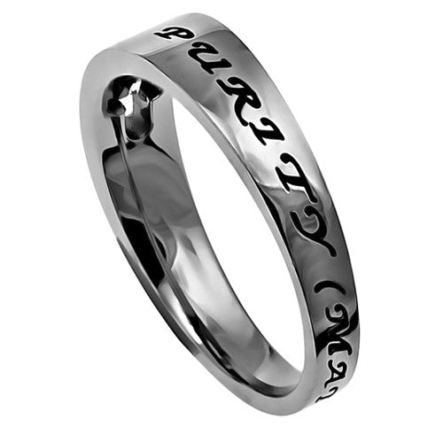 Purity Ring for Girls with Bible Verse, Stainless Steel Cut Out Cross