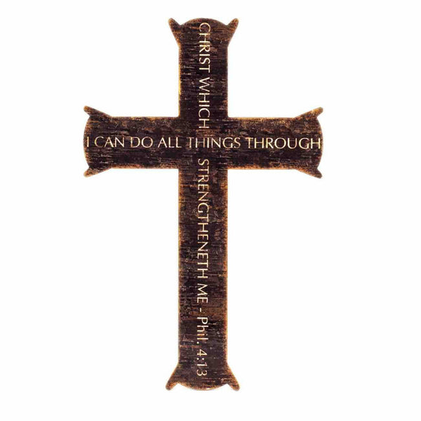 Cross Wall Wood Art Christ My Strength Dark Brown