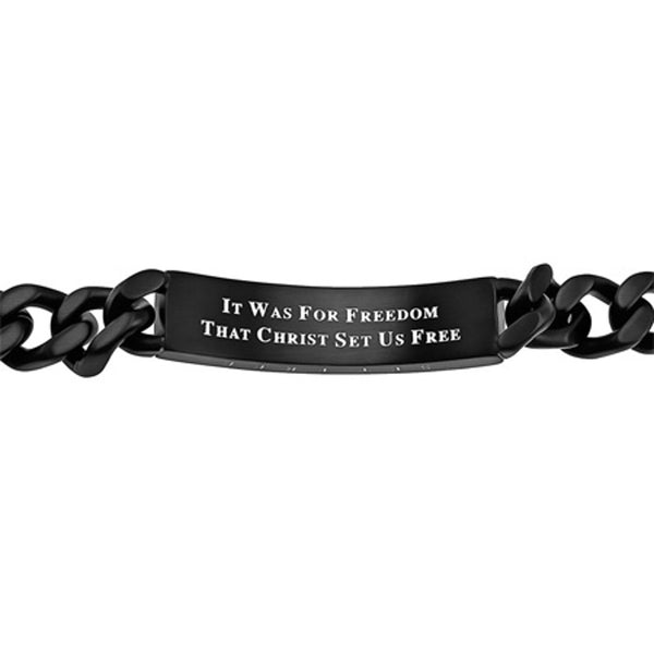 Galatians 5:1 Bracelet with Black Cross, FREEDOM Bible Verse, Stainless Steel Curb