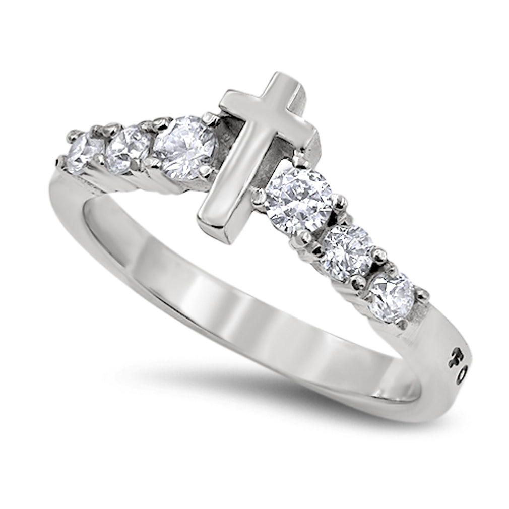 Vertical Cross Ring, FORGIVEN ROMANS 4, Stainless Steel