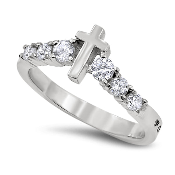 Vertical Cross Ring, FORGIVEN ROMANS 4, Stainless Steel