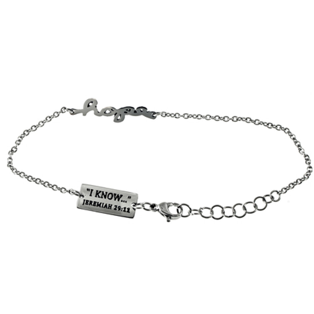 Hope Bracelet, Jeremiah 29:11 Bible Verse, Adjustable 7" to 8" Steel Chain