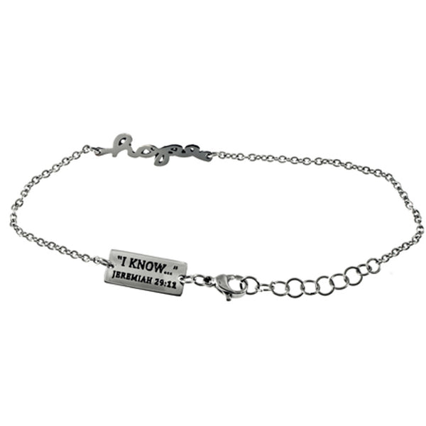 Hope Bracelet, Jeremiah 29:11 Bible Verse, Adjustable 7" to 8" Steel Chain