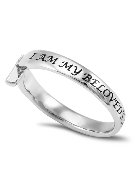 SONG OF SOLOMON 6:3 Small Cross Ring for Her, Clear CZ Stones, Stainless Steel
