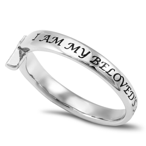 SONG OF SOLOMON 6:3 Small Cross Ring for Her, Clear CZ Stones, Stainless Steel