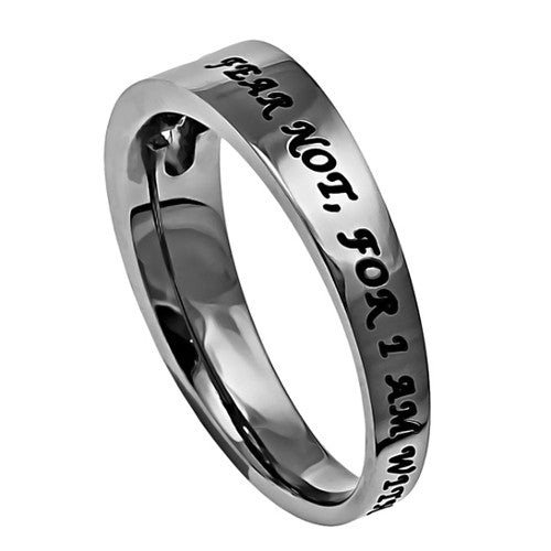 Isaiah 41:10 Ring Fear Not Encouragement Jewelry with Cut Out Cross, Stainless Steel