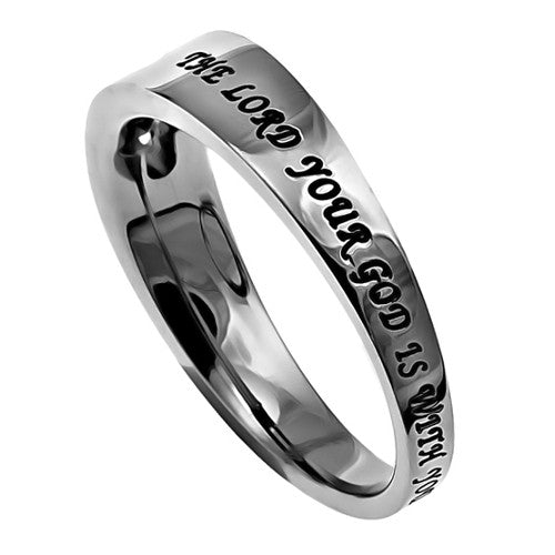 Joshua 1:9 Ring Encouraging Jewelry Bible Verse, Stainless Steel 7 / Silver