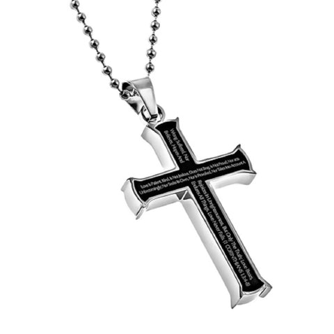 1 Corinthians 13:4-8 Black Cross Necklace LOVE IS Bible Verse, Stainless Steel Bead Chain