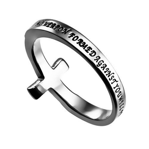 No Weapon Sideways Cross Ring Christian