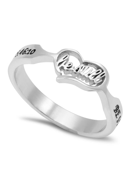 Psalm 46 10 Ring Heart Cursive Word