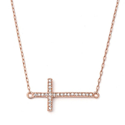 Sideways Cross Necklace Rose Gold