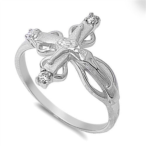 Sideways Crucifix Cross Ring Silver