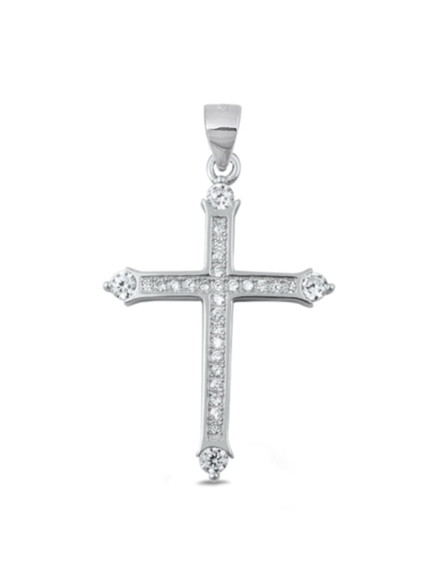 Simple Cross Necklace with Stones Silver