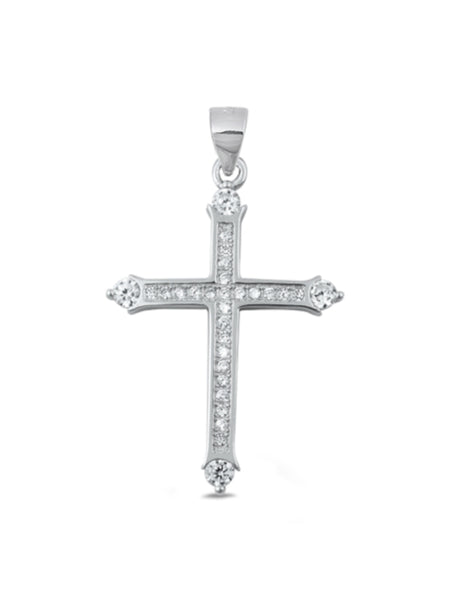 Simple Cross Necklace with Stones Silver