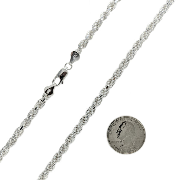 Sterling Silver Rope Chain Necklace For Men, 18 to 30 inches, 5 mm wide
