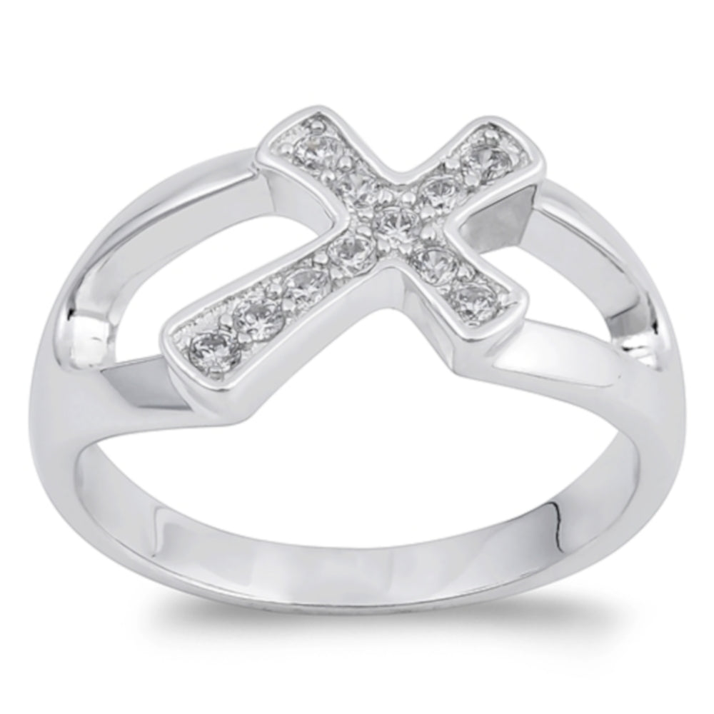 sterling silver sideways cross ring