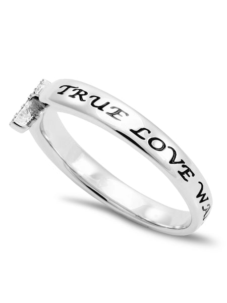 1 TIMOTHY 4:12 Small Cross Ring for Her, Clear CZ Stones, Stainless Steel