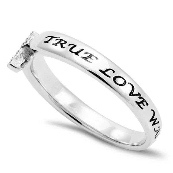 1 TIMOTHY 4:12 Small Cross Ring for Her, Clear CZ Stones, Stainless Steel