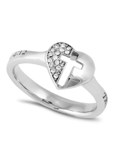 1 TIMOTHY 4:12 Ring with Bible Verse, Heart and Lock in Stainless Steel