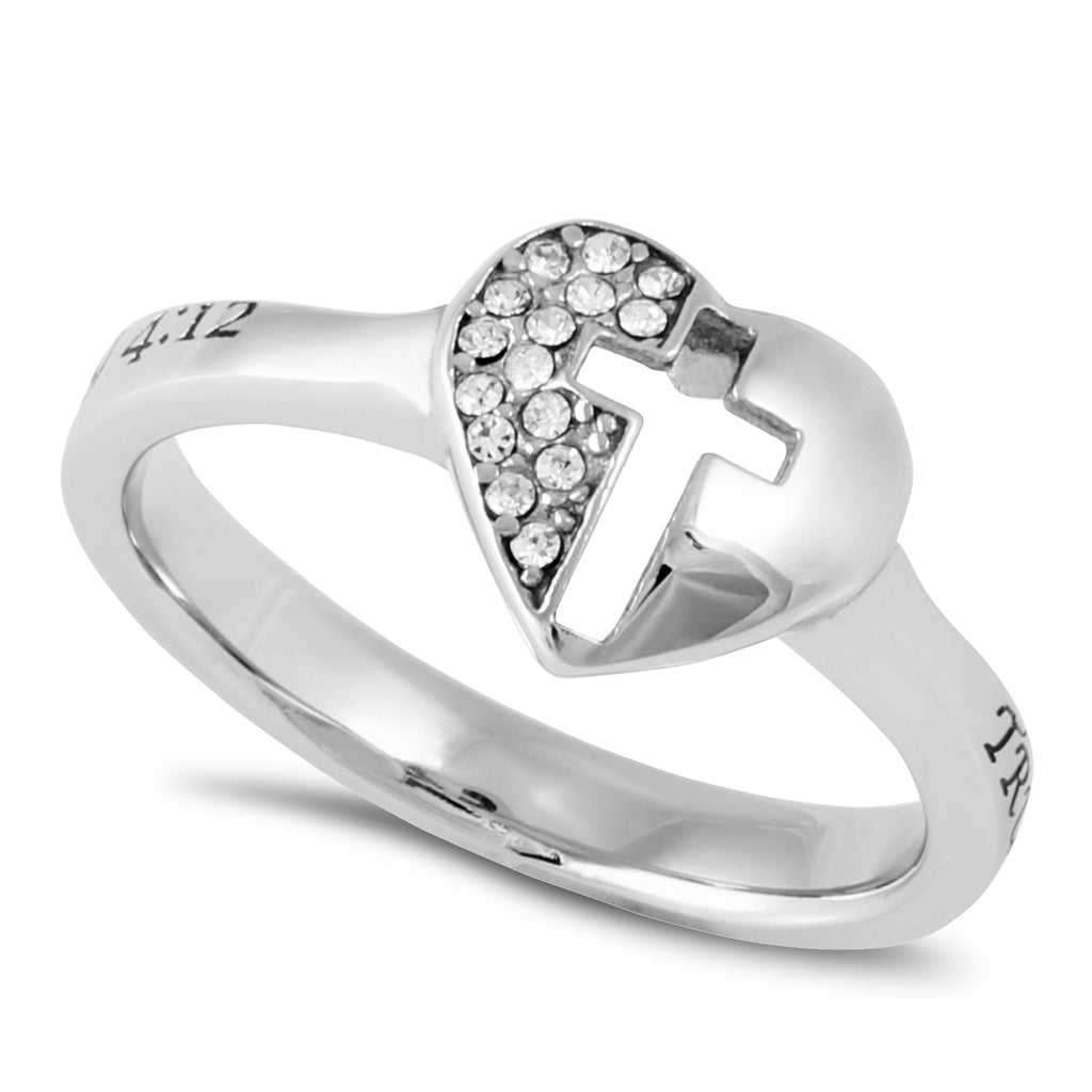 1 TIMOTHY 4:12 Ring with Bible Verse, Heart and Lock in Stainless Steel