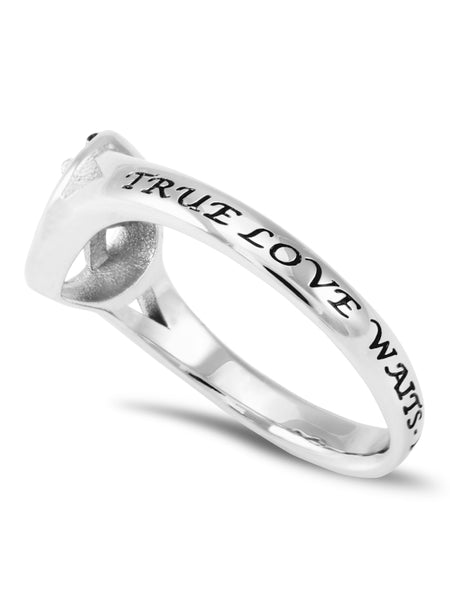 TRUE LOVE WAITS Heart Ring for Women with CZ Crosses, Stainless Steel