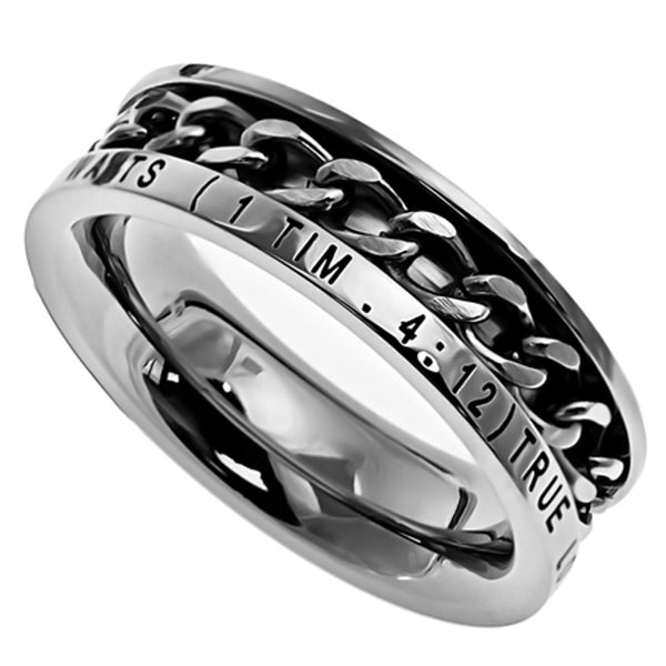 TRUE LOVE WAITS 1 Timothy 4:12 Christian Women Chain Ring, Stainless Steel