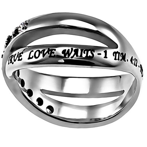 True Love Waits Purity Ring 1 Timothy 4:12, Criss Cross Band with Bible Verse