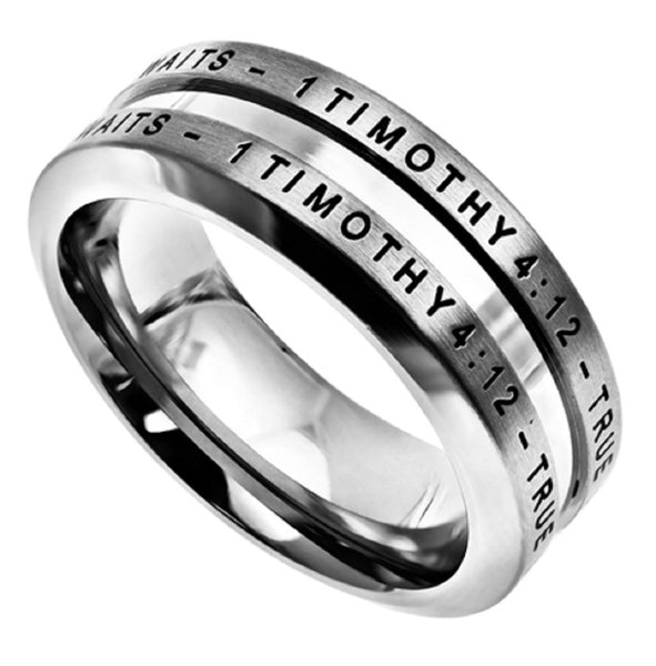 1 Timothy 4:12 Ring, TRUE LOVE WAITS Christian Bible Verse, Stainless Steel Thick Band