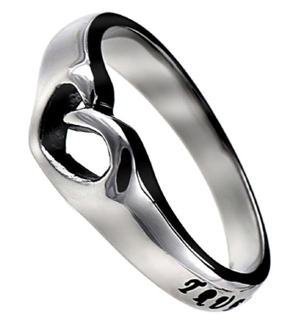 1 Timothy 4:12 Heart Cut Out Ring, True Love Waits Bible Verse, Stainless Steel