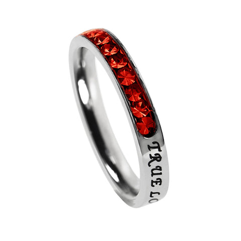 Christian True Love Waits Ring July Birthstone Ruby CZ Stainless Steel
