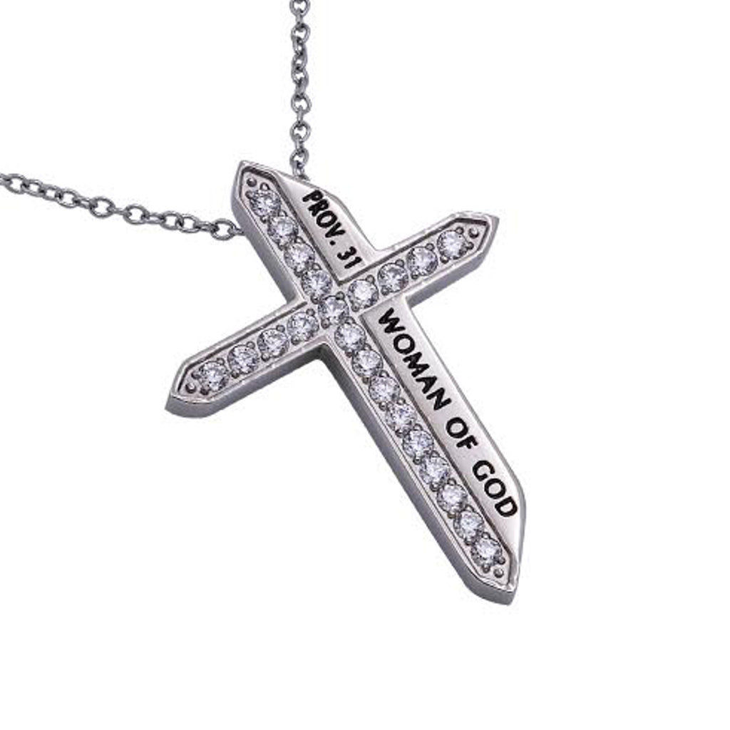 WOMAN OF GOD Proverbs 31 Christian Katana Cross Necklace