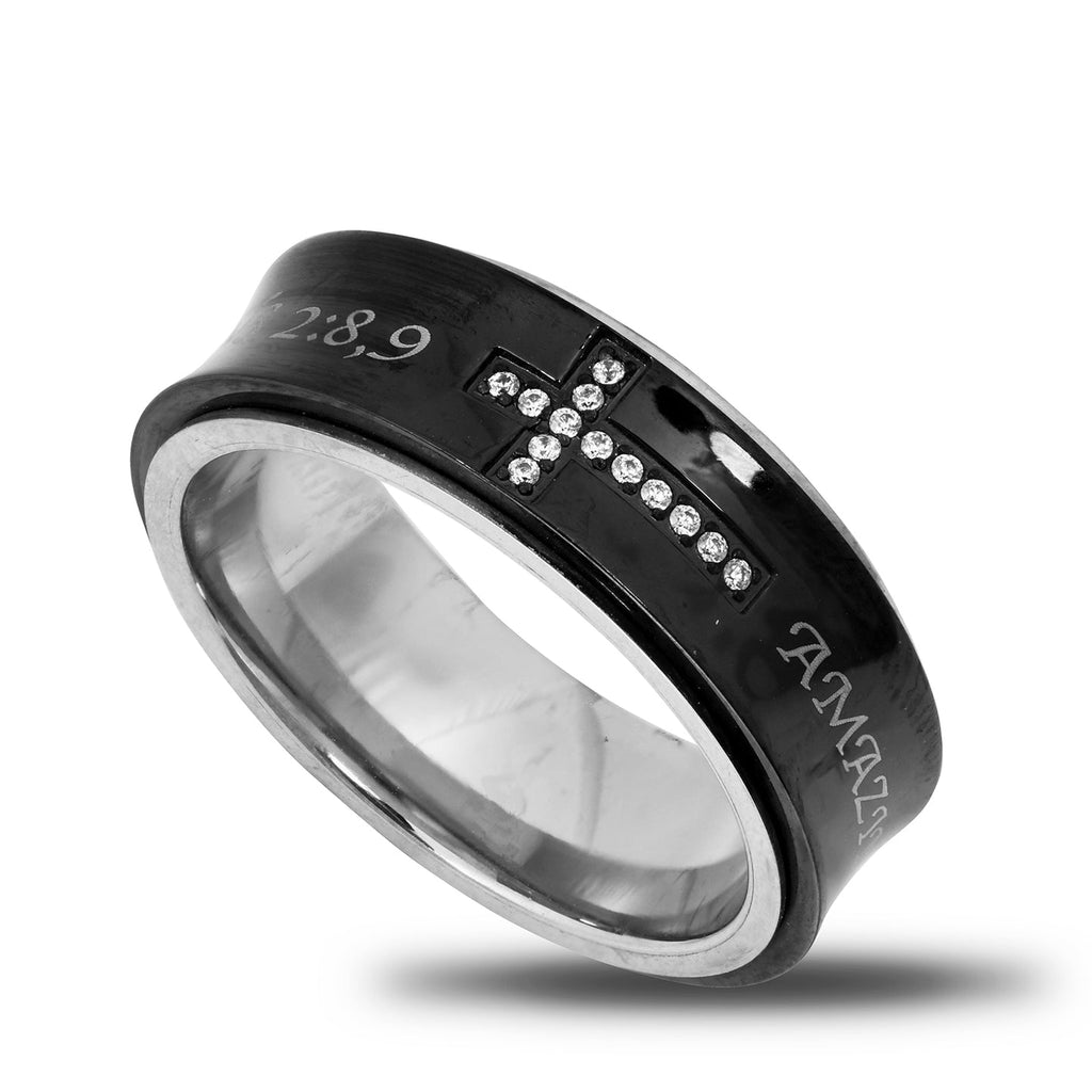 Amazing Grace Ephesians 2:8-9 Black Spinner Ring 1