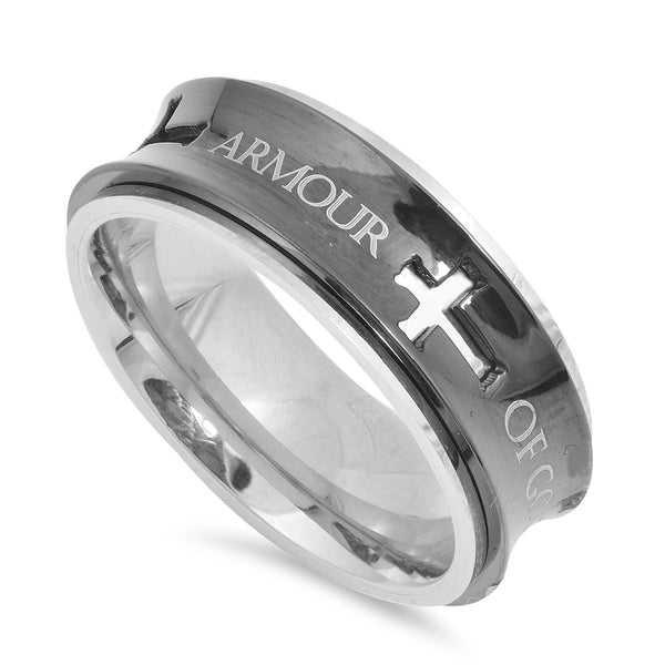 Armor of God Black Spinner Ring with Cross Cutout 2