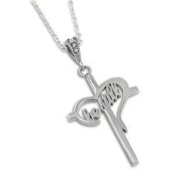 Cross with Heart BE STILL Necklace, Stainless Steel Chain
