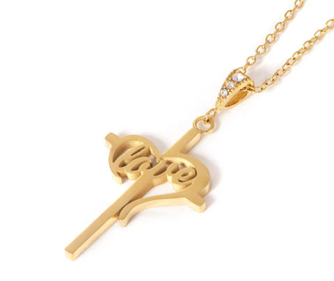 Cross heart LOVE necklace gold