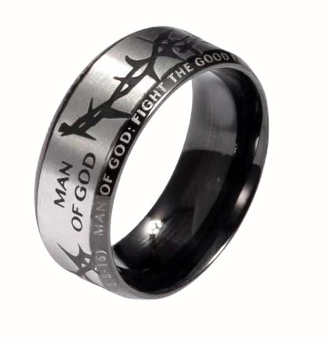 MAN OF GOD 1 Timothy 6:6-16 Men's Crown Of Thorns Ring, Stainless Steel