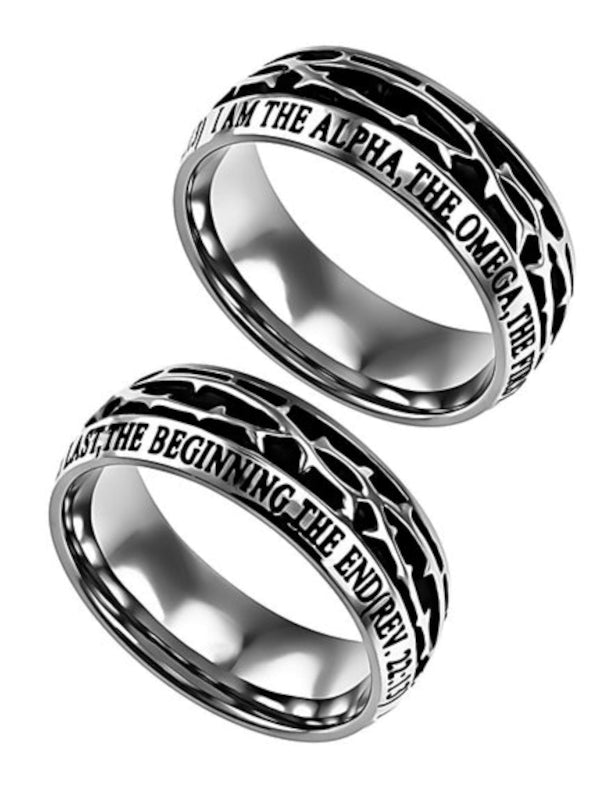 Alpha and Omega Revelation 22 13 Men s Crown of Thorns Ring Stainless Steel 14 Silver