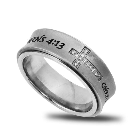 Girls Spinner Ring Christ My Strength Phil 4:13 Matte Finish