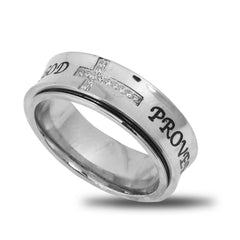 PROVERBS 31 Spinner Ring for Women, Polished Stainless Steel with Cross