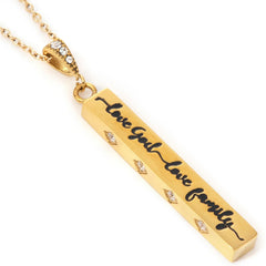BE STILL Prism Necklace, Gold Plated with CZ Stones on Steel Chain