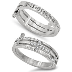 LOVE NEVER FAILS Triple Cross Ring, 1 CORINTHIANS 13:8, Stainless Steel