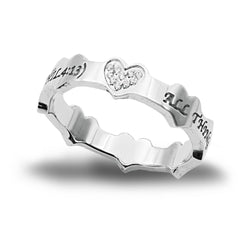 Philippians 4:13 Ring with Heart & CZ Stones, Christian Verse, Stainless Steel